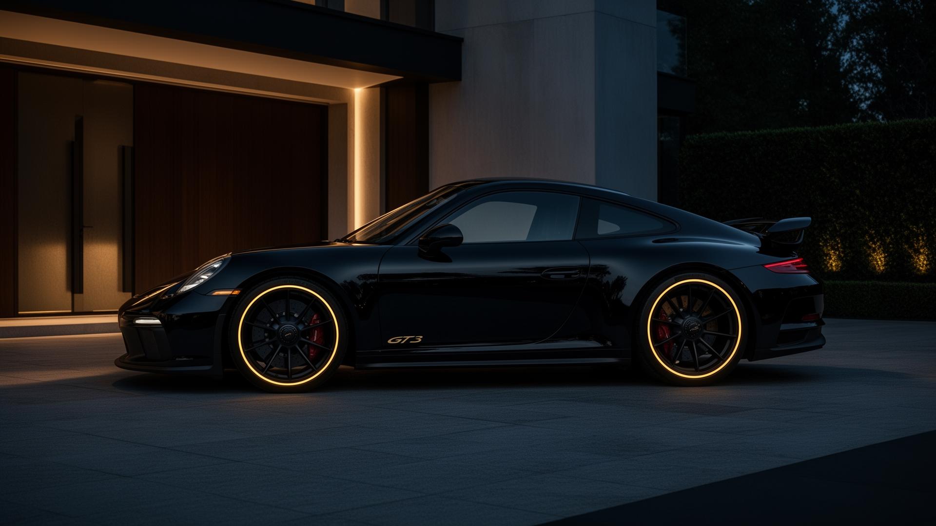 Black Porsche 911 GT3 at dusk — mobile luxury detailing in Atlanta